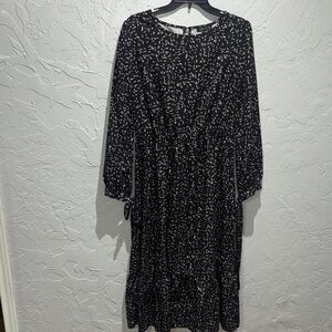 SHEIN Black and White Patterned Long Sleeve Dress